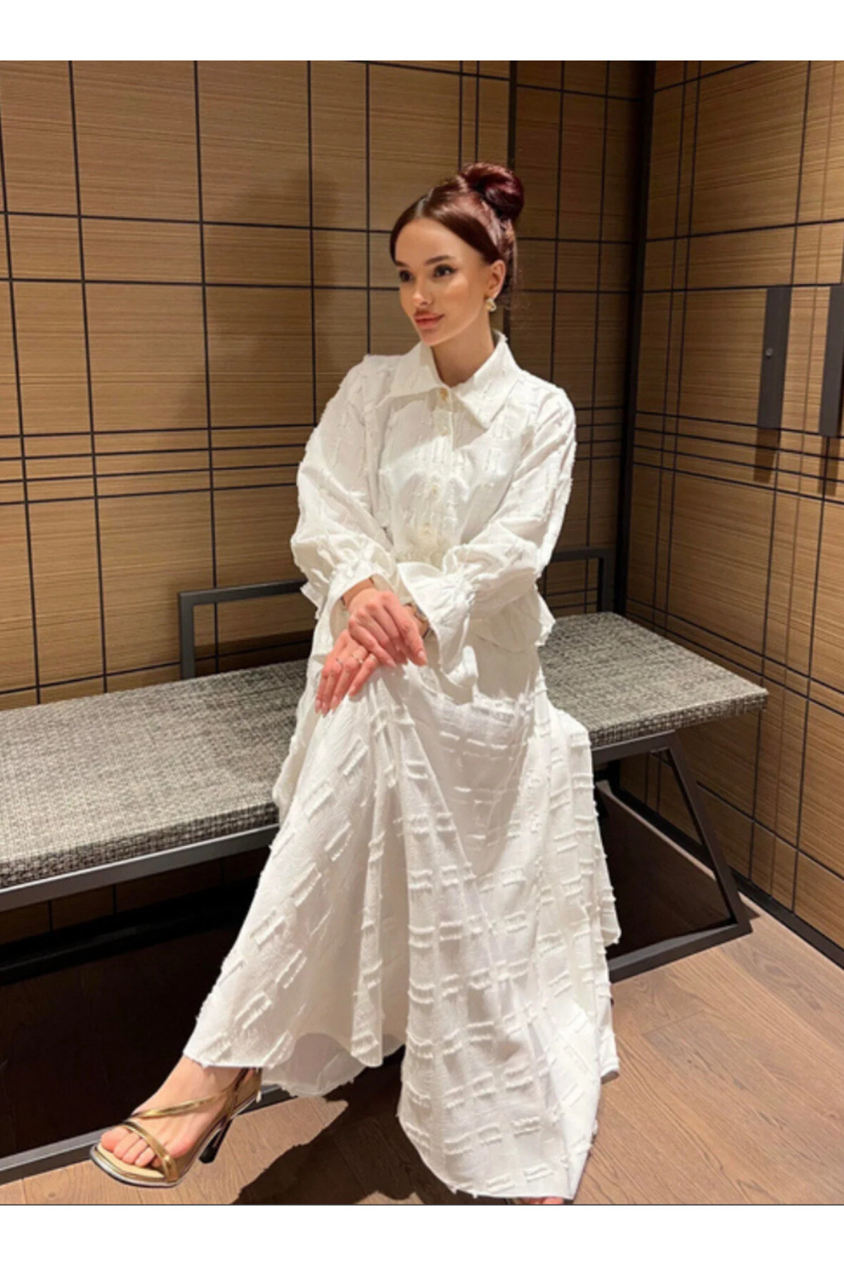 İnci Düğmeli Püsküllü Keten Takım - - Gömlek & Etek İkili Kombin - 6