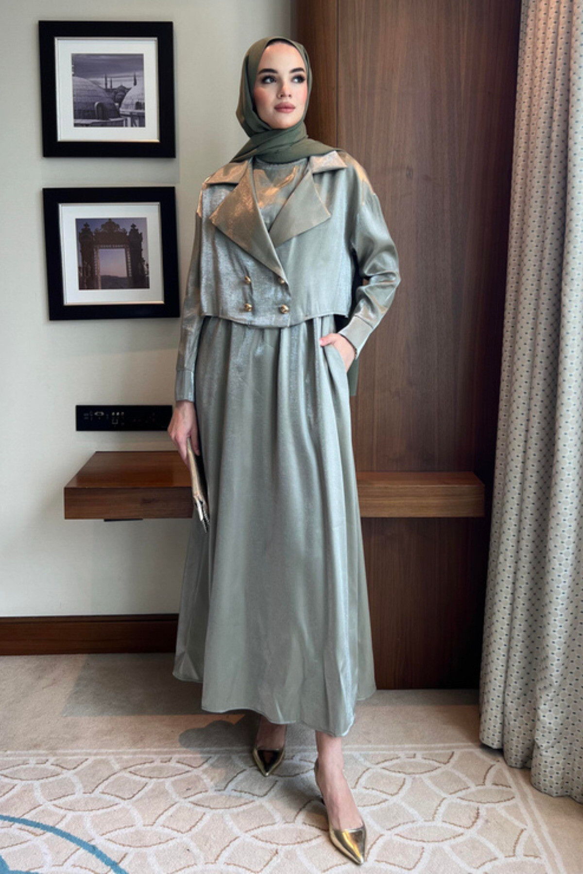 Kadın Jakarlı İkili Ceket ve Elbise Takım – Şık ve Zarif Davet Kombini - 2