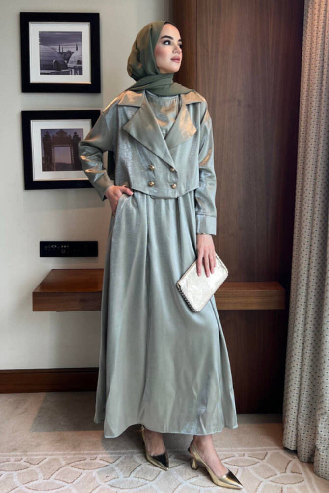 Kadın Jakarlı İkili Ceket ve Elbise Takım – Şık ve Zarif Davet Kombini - 3