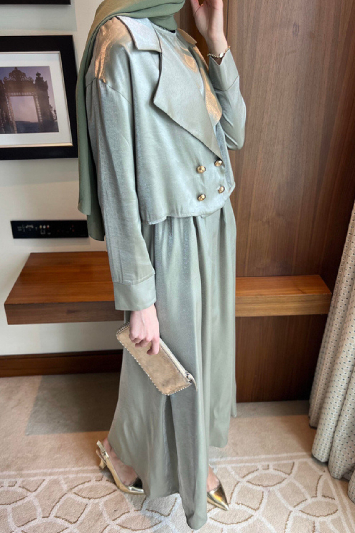 Kadın Jakarlı İkili Ceket ve Elbise Takım – Şık ve Zarif Davet Kombini - 4