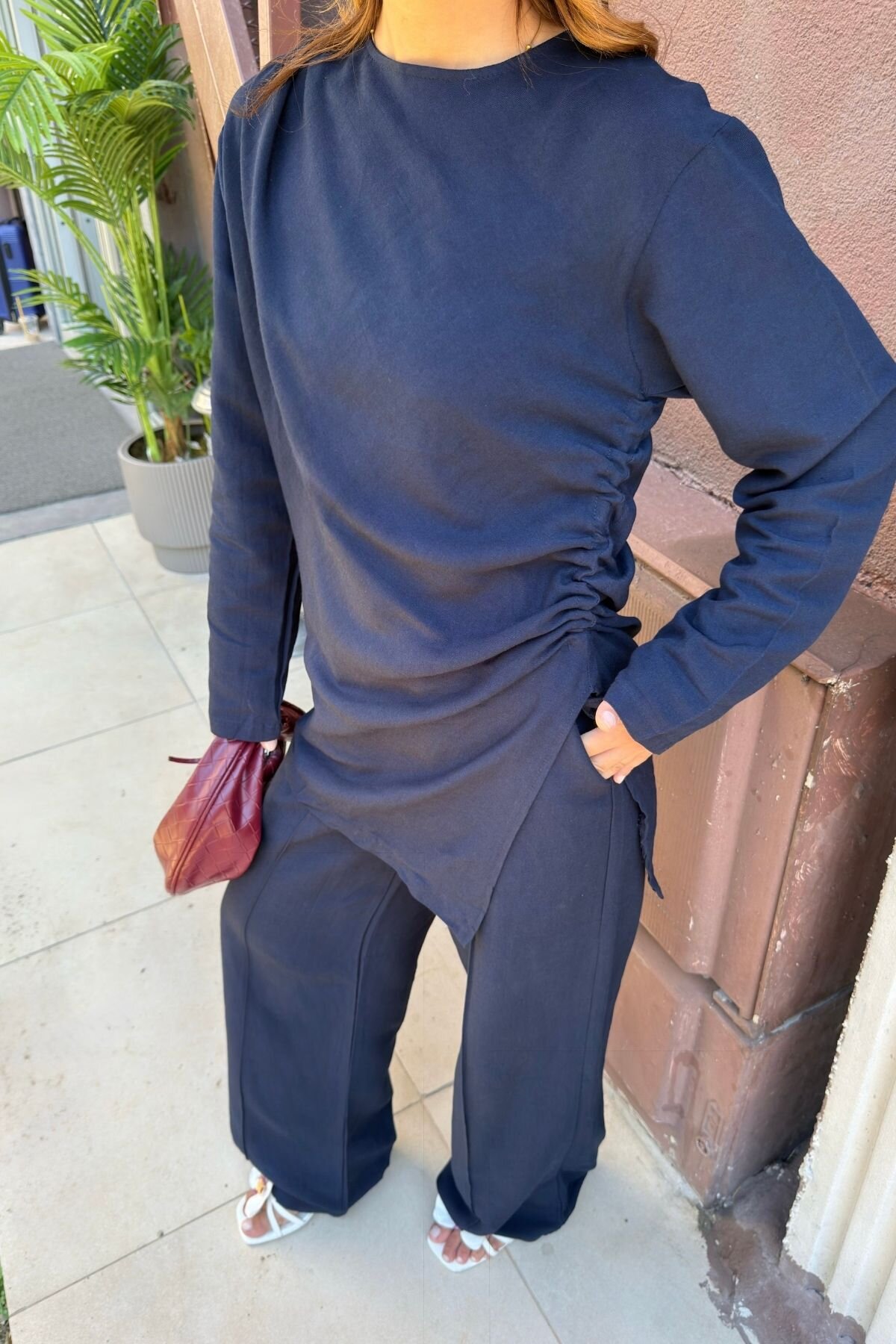 Lacivert Oversize Bağlamalı Salaş Takım - 8
