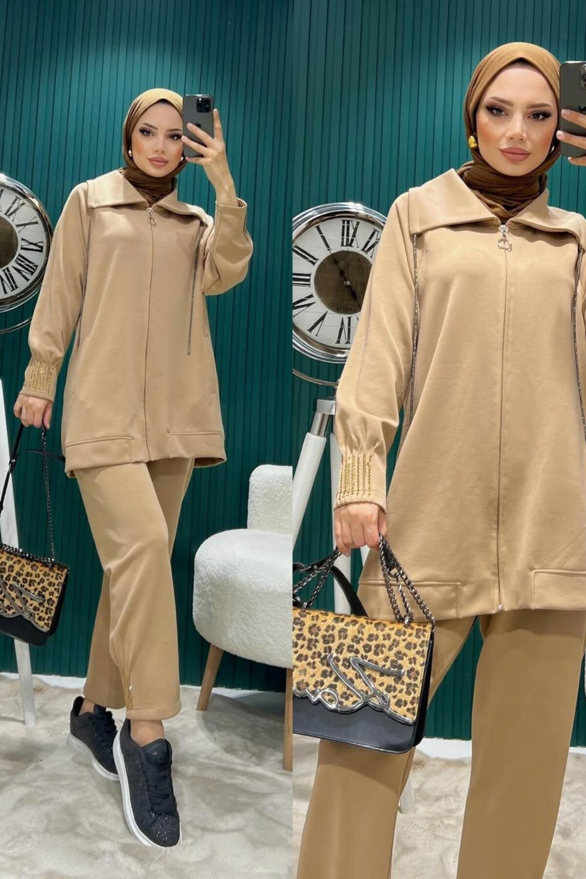 Kadın Oversize Fermuarlı İkili Takım - 6