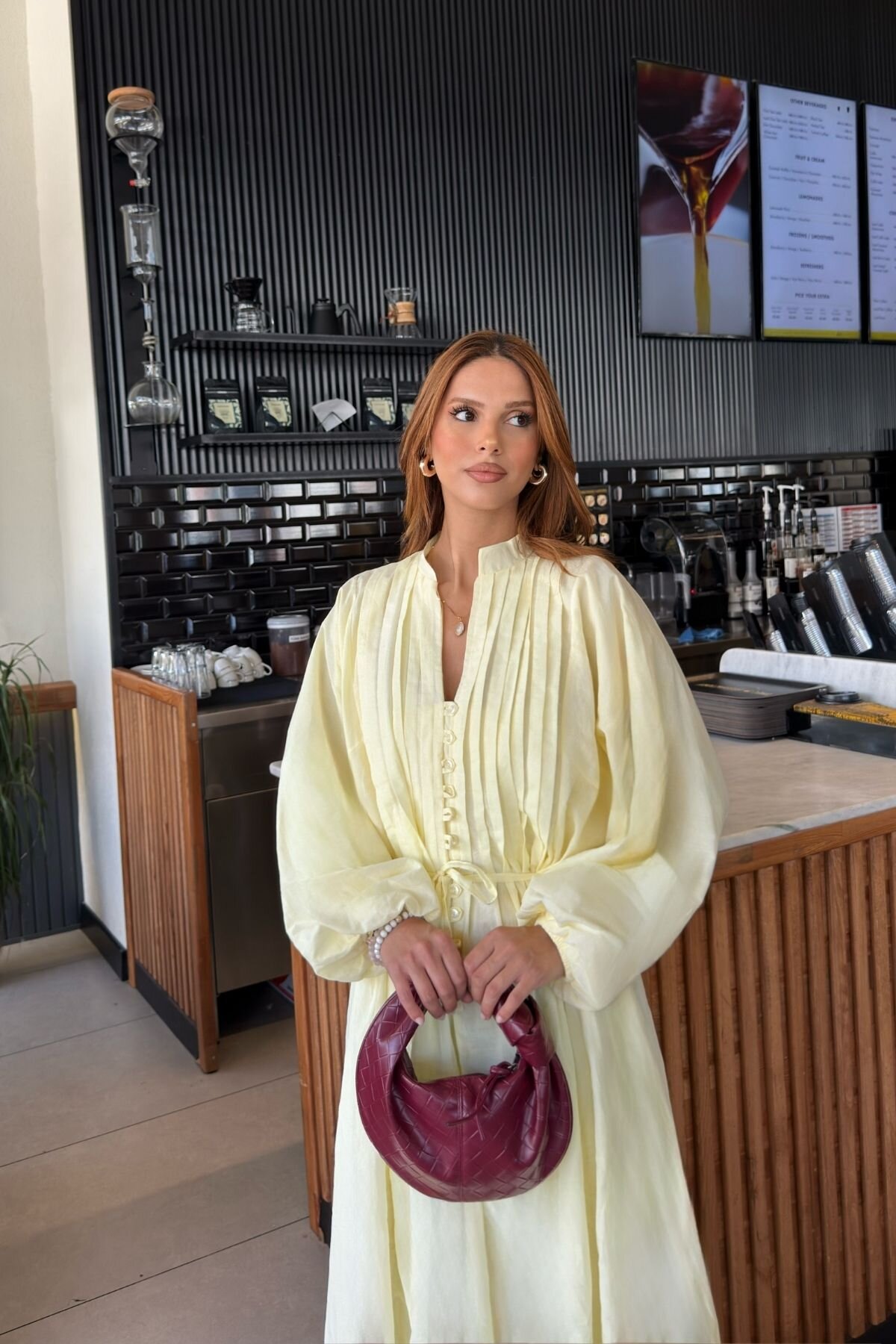 Sarı Lina Pliseli Yazlık Elbise - 4