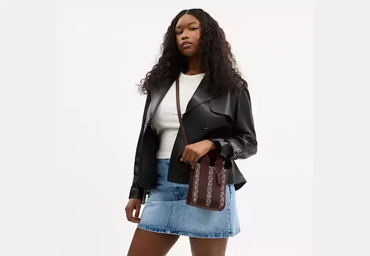 Smith Mini Tote Çanta, İmza Jakarlı Kumaş - 18