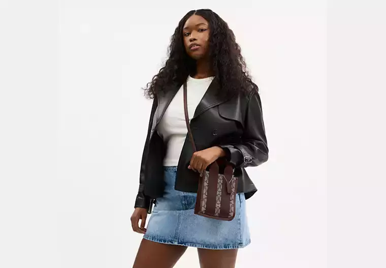 Smith Mini Tote Çanta, İmza Jakarlı Kumaş - 18