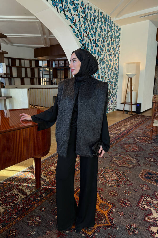TAY TÜYLÜ KEMERLİ KADIN YELEK - 5
