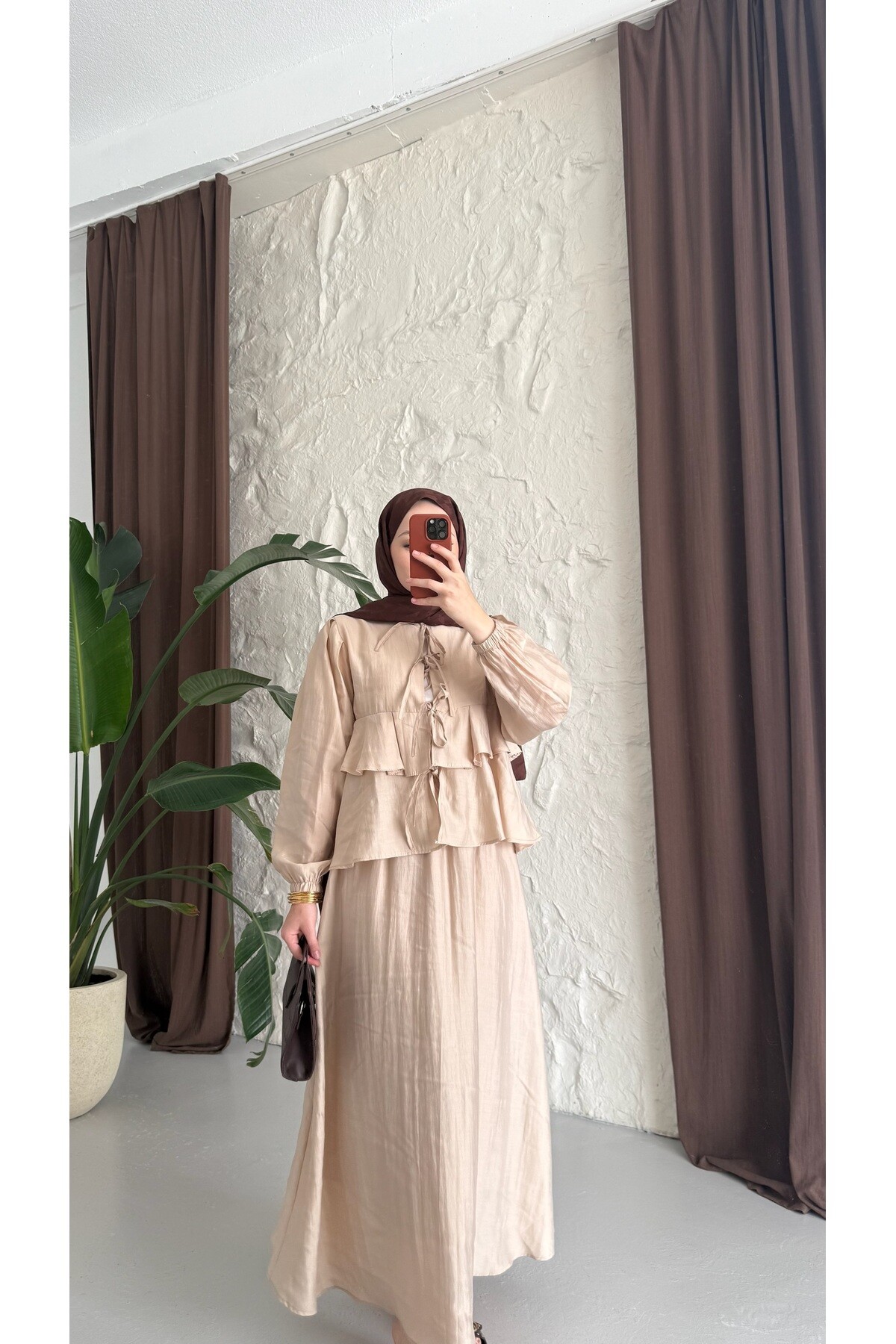 Yazlık Tesettür Kombin | Fırfır Detaylı Etekli İkili Takım - ALHABB