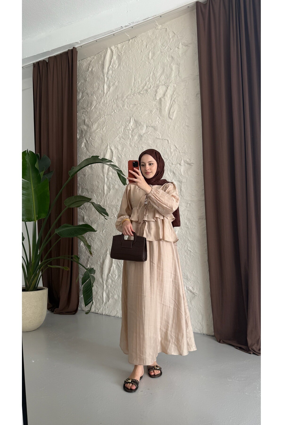 Yazlık Tesettür Kombin | Fırfır Detaylı Etekli İkili Takım - 5