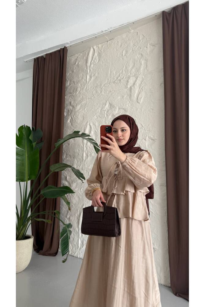 Yazlık Tesettür Kombin | Fırfır Detaylı Etekli İkili Takım - 6