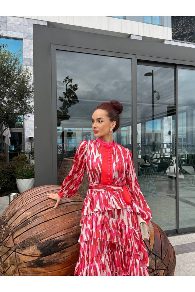 Zarif Fırfırlı Desenli Tesettür Elbise - 2